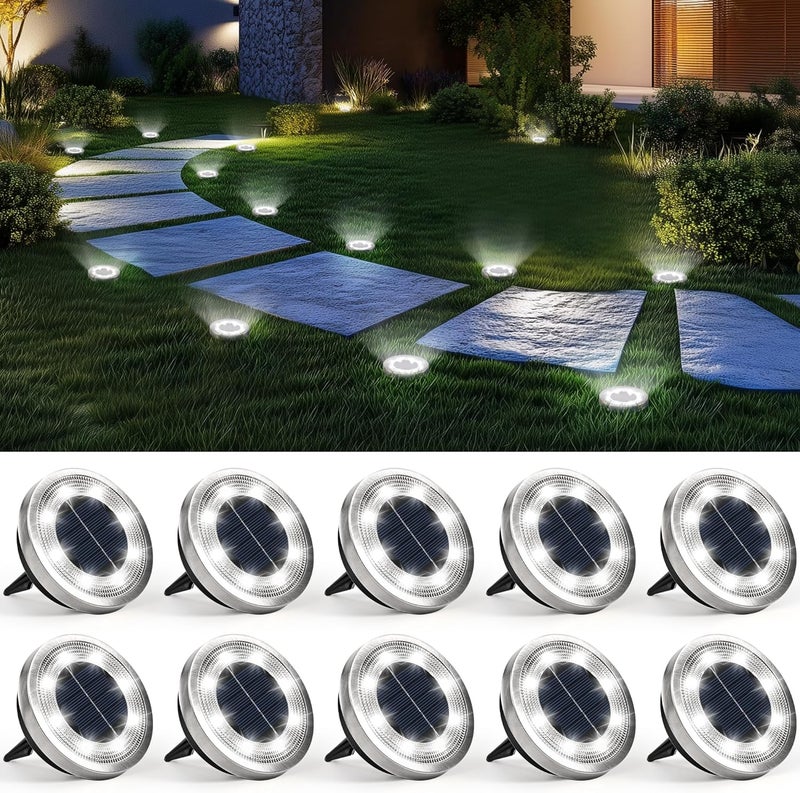 SOLPEX 10 Pack Solar Ground Lights Outdoor Waterproof, Solar Powered Pathway Lights, Landscape Lighting for Garden Walkway Driveway Backyard Decor (Cool White) - Image 1